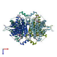 PDB entry 1p33 coloured by chain, top view.