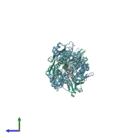 PDB entry 1p3d coloured by chain, side view.