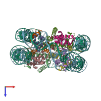 PDB entry 1p3k coloured by chain, top view.