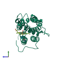 PDB entry 1p3v coloured by chain, side view.