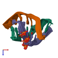 PDB entry 1p3x coloured by chain, ensemble of 10 models, top view.