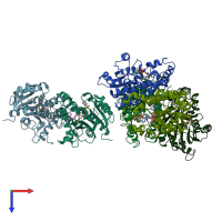 PDB entry 1p44 coloured by chain, top view.