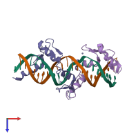 PDB entry 1p47 coloured by chain, top view.