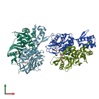 PDB entry 1p4a coloured by chain, front view.