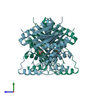 PDB entry 1p4k coloured by chain, side view.