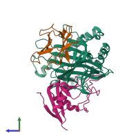 PDB entry 1p4l coloured by chain, side view.