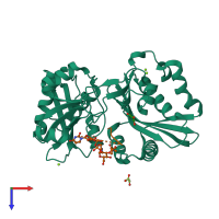 PDB entry 1p4n coloured by chain, top view.