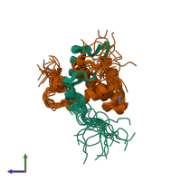 PDB entry 1p4q coloured by chain, ensemble of 17 models, side view.