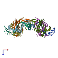 PDB entry 1p51 coloured by chain, top view.