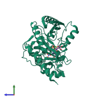 PDB entry 1p52 coloured by chain, side view.