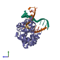 PDB entry 1p59 coloured by chain, side view.