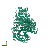 PDB entry 1p5d coloured by chain, side view.