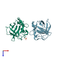 PDB entry 1p63 coloured by chain, top view.