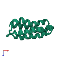 PDB entry 1p68 coloured by chain, ensemble of 15 models, top view.
