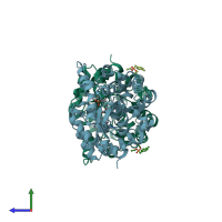 PDB entry 1p6c coloured by chain, side view.