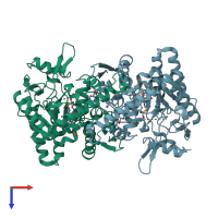 PDB entry 1p6j coloured by chain, top view.