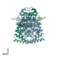 PDB entry 1p6k coloured by chain, side view.