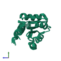 PDB entry 1p6q coloured by chain, ensemble of 16 models, side view.