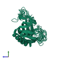 PDB entry 1p6s coloured by chain, ensemble of 20 models, side view.