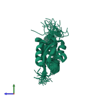 PDB entry 1p6t coloured by chain, ensemble of 30 models, side view.