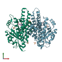 PDB entry 1p6x coloured by chain, front view.