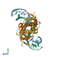 PDB entry 1p71 coloured by chain, side view.