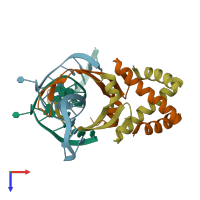 PDB entry 1p71 coloured by chain, top view.