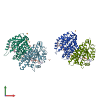 PDB entry 1p73 coloured by chain, front view.