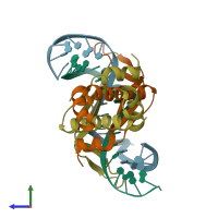 PDB entry 1p78 coloured by chain, side view.