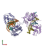 PDB entry 1p7d coloured by chain, front view.