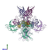 PDB entry 1p7h coloured by chain, side view.