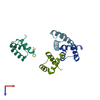 PDB entry 1p7j coloured by chain, top view.
