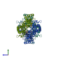 PDB entry 1p7l coloured by chain, side view.