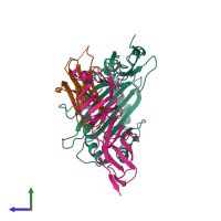 PDB entry 1p7q coloured by chain, side view.