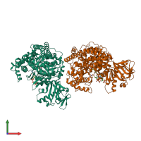 PDB entry 1p7t coloured by chain, front view.