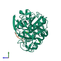 PDB entry 1p7v coloured by chain, side view.