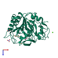 PDB entry 1p7v coloured by chain, top view.