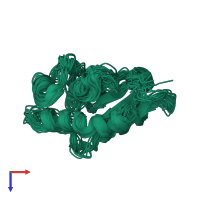 PDB entry 1p8a coloured by chain, ensemble of 21 models, top view.
