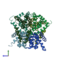 PDB entry 1p8c coloured by chain, side view.