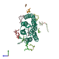 PDB entry 1p8i coloured by chain, side view.