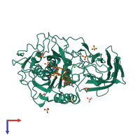 Hetero dimeric assembly 10 of PDB entry 1p8j coloured by chemically distinct molecules, top view.