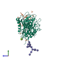 Hetero dimeric assembly 5 of PDB entry 1p8j coloured by chemically distinct molecules, side view.