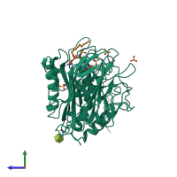 Hetero dimeric assembly 8 of PDB entry 1p8j coloured by chemically distinct molecules, side view.