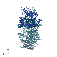 PDB entry 1p8p coloured by chain, side view.