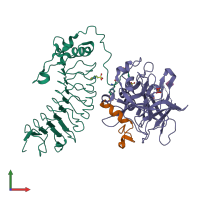 PDB entry 1p8v coloured by chain, front view.