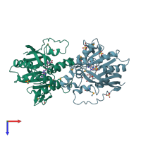 PDB entry 1p91 coloured by chain, top view.