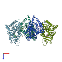 PDB entry 1p93 coloured by chain, top view.