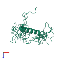 PDB entry 1p9c coloured by chain, ensemble of 10 models, top view.