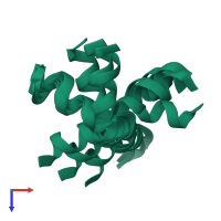 PDB entry 1p9f coloured by chain, ensemble of 20 models, top view.