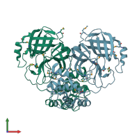 PDB entry 1p9s coloured by chain, front view.
